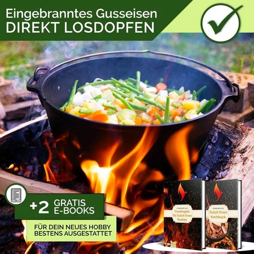 Funkenflug Feuertopf Eingebranntes Dutch Oven Set - für gesellige Grill Abenteuer, Gusseisen