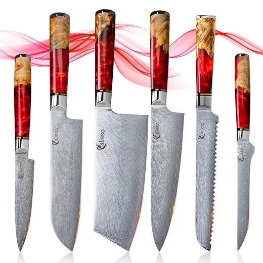 Calisso Messer-Set Ruby Line Küchenmesser Damastmesser Messerset , Damaszener Messer