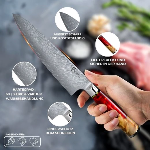 Calisso Messer-Set Ruby Line Küchenmesser Damastmesser Messerset , Damaszener Messer
