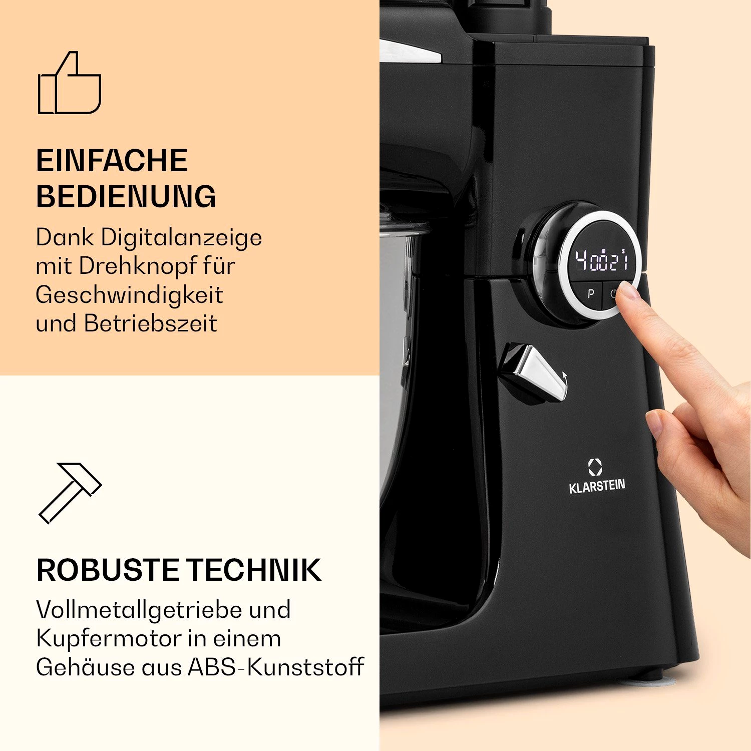 Klarstein Küchenmaschine mit Kochfunktion TKC5-RenataBlack, 2000 W, 10 l Schüssel